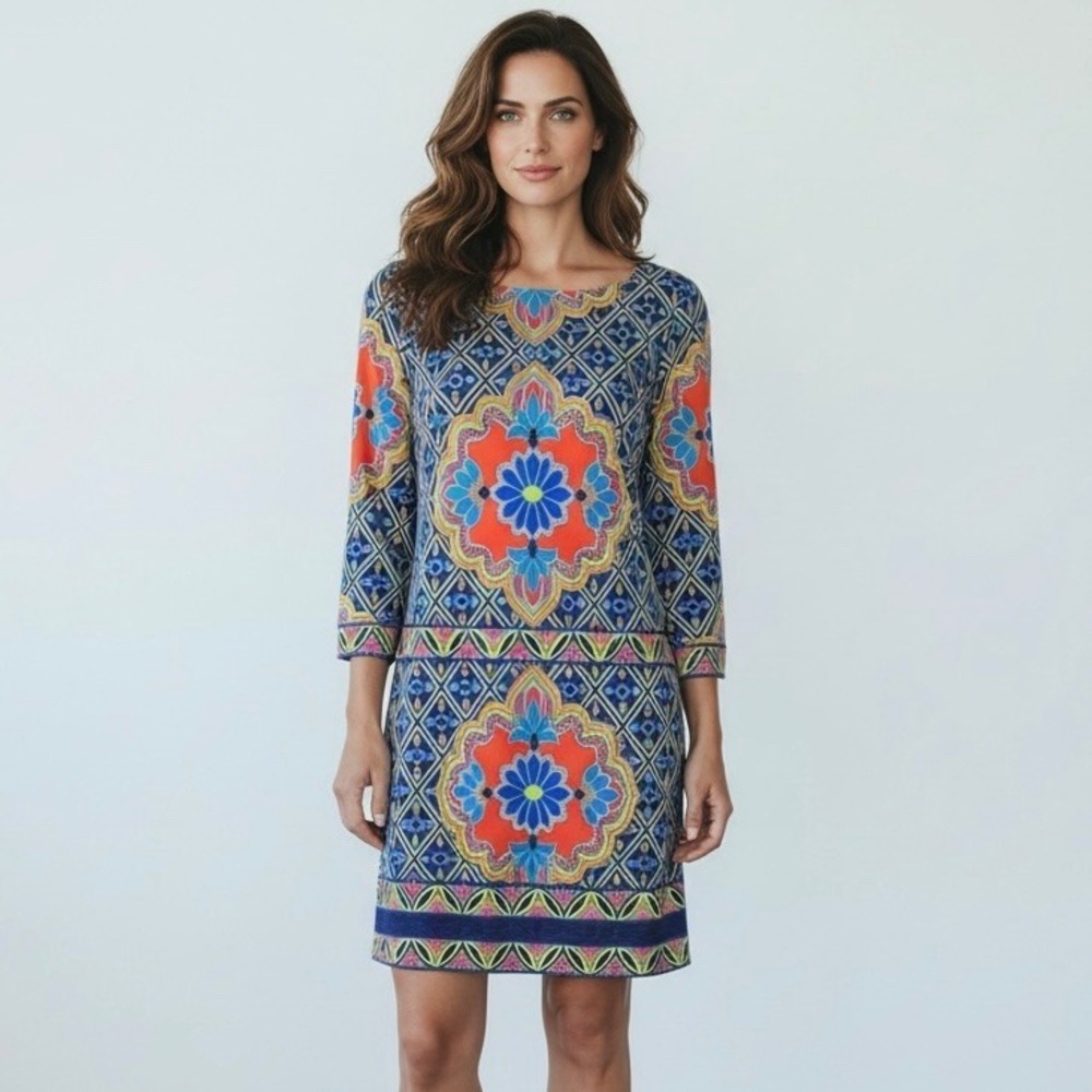 Laundry by Shelli Segal Multi Color Geometric Medallion Shift Dress Small